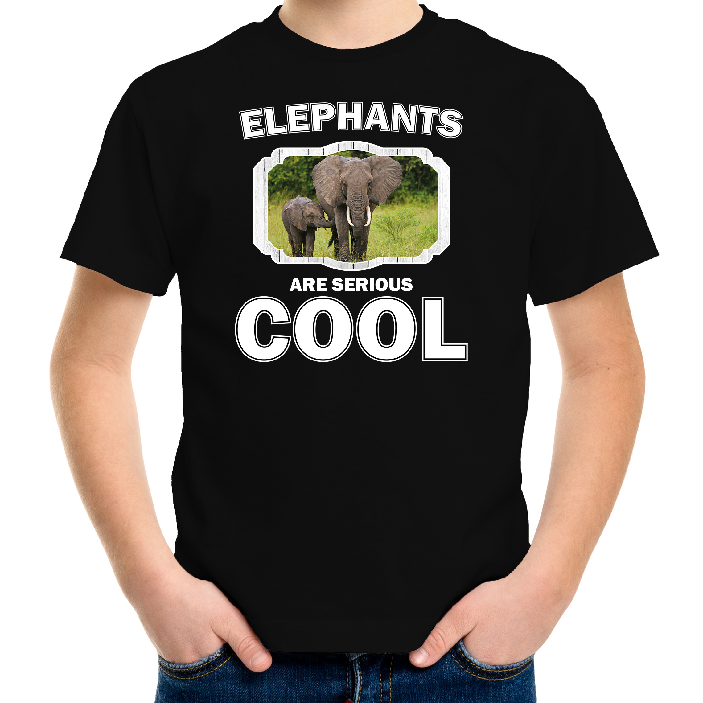 Dieren olifant met kalf t-shirt zwart kinderen - elephants are cool shirt jongens en meisjes
