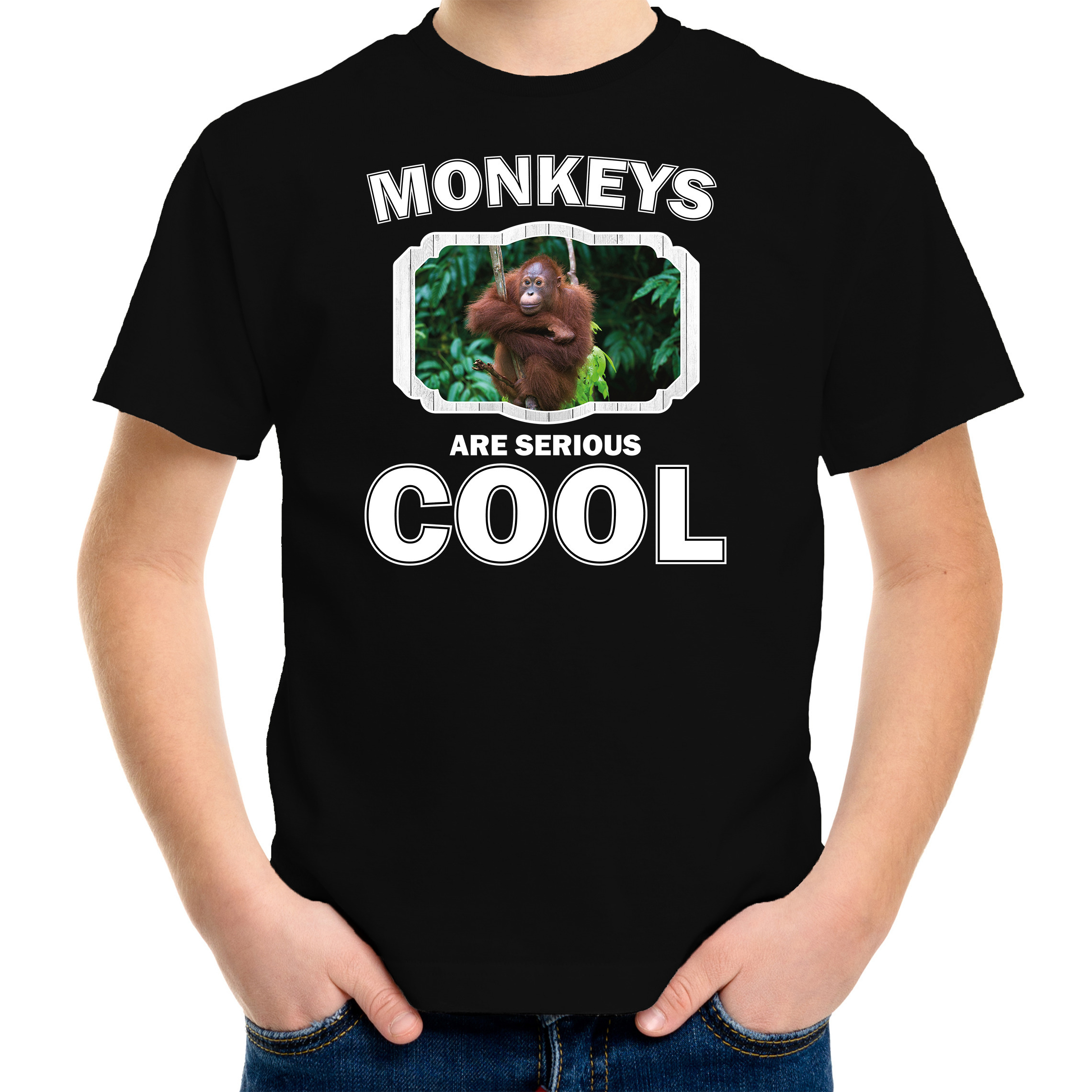 Dieren orangoetan t-shirt zwart kinderen - monkeys are cool shirt jongens en meisjes