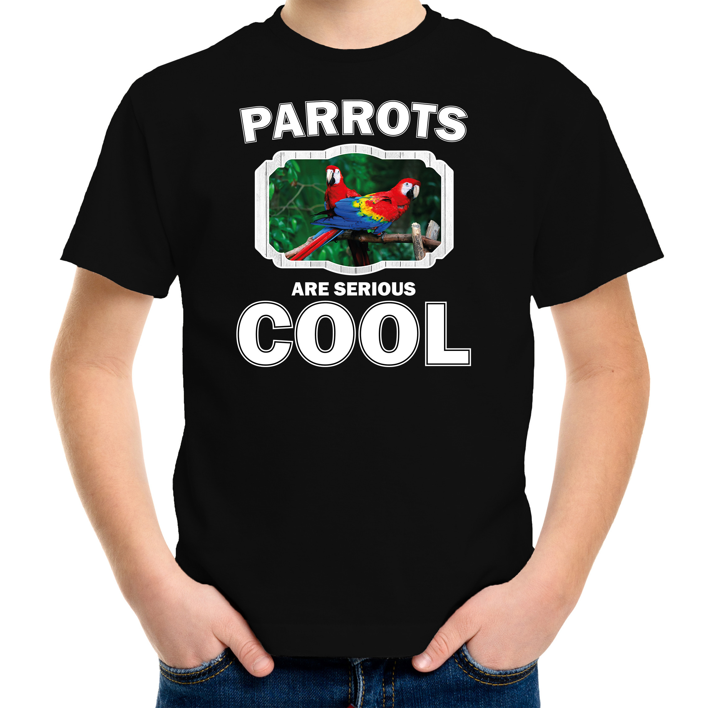 Dieren papegaai t-shirt zwart kinderen - parrots are cool shirt jongens en meisjes