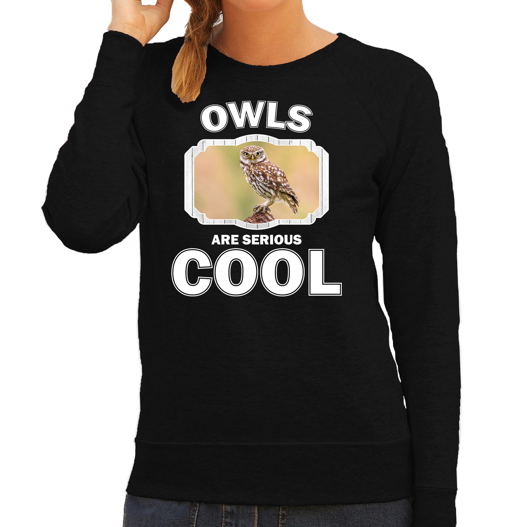 Dieren steenuil sweater zwart dames owls are cool trui