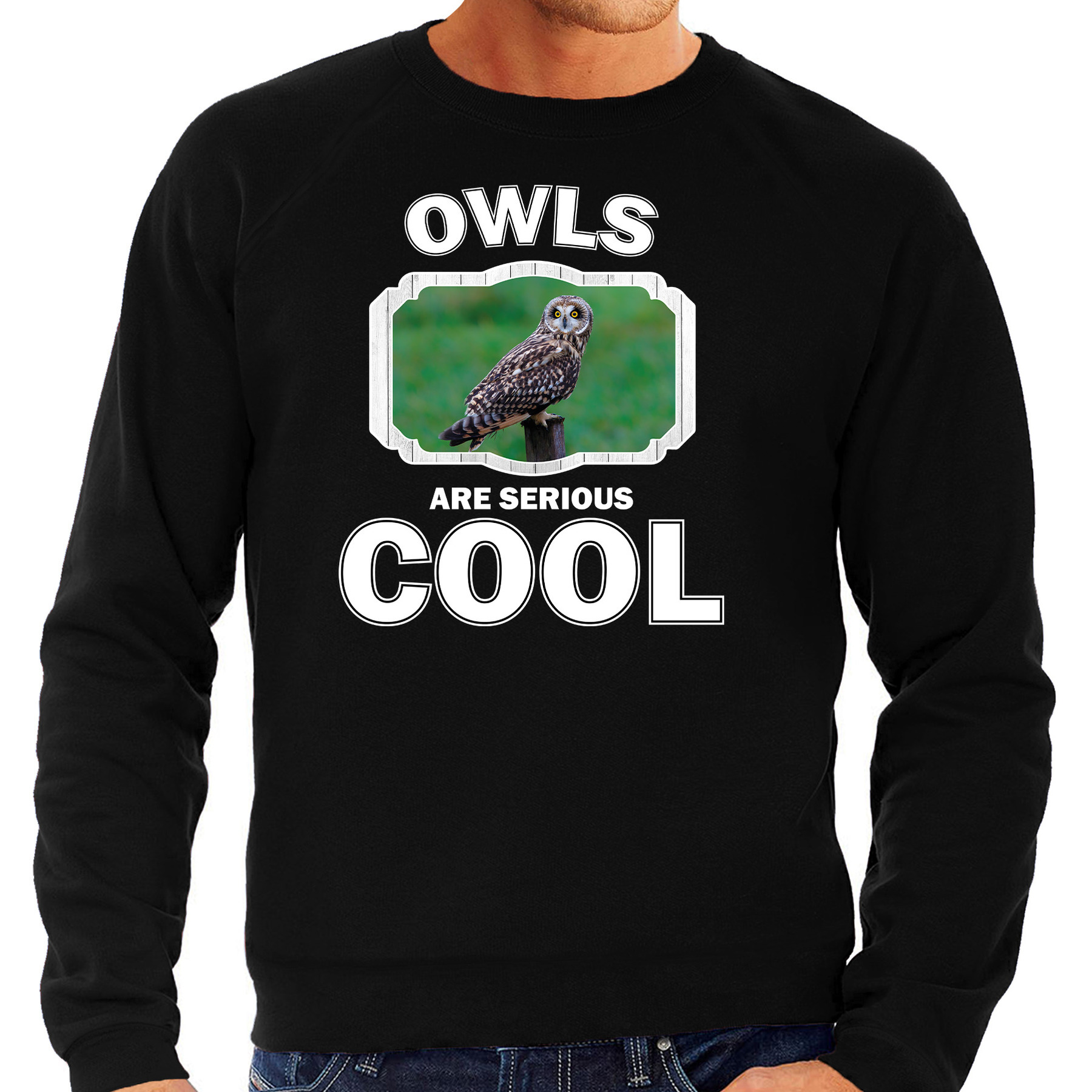 Dieren velduil sweater zwart heren owls are cool trui