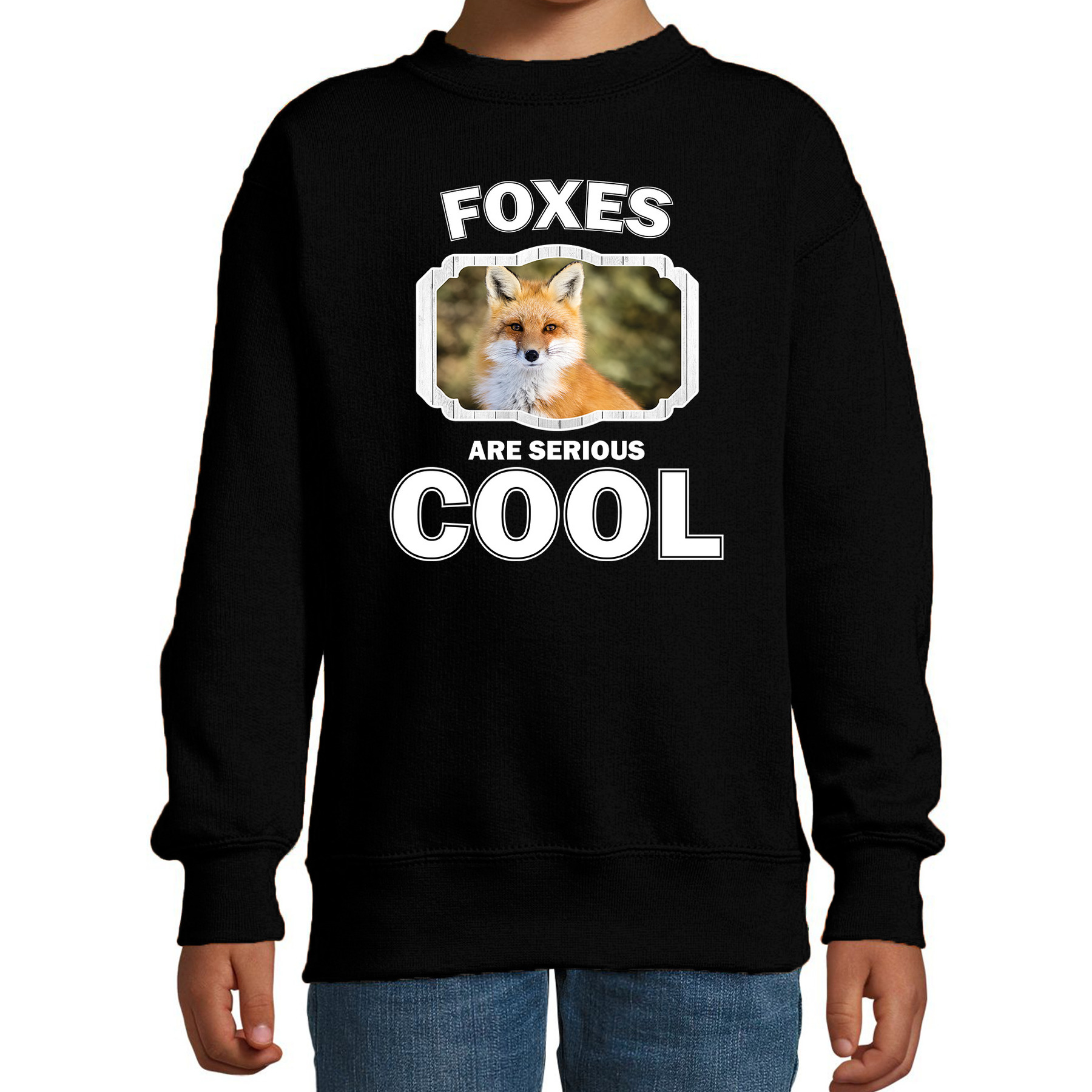 Dieren vos sweater zwart kinderen - foxes are cool trui jongens en meisjes