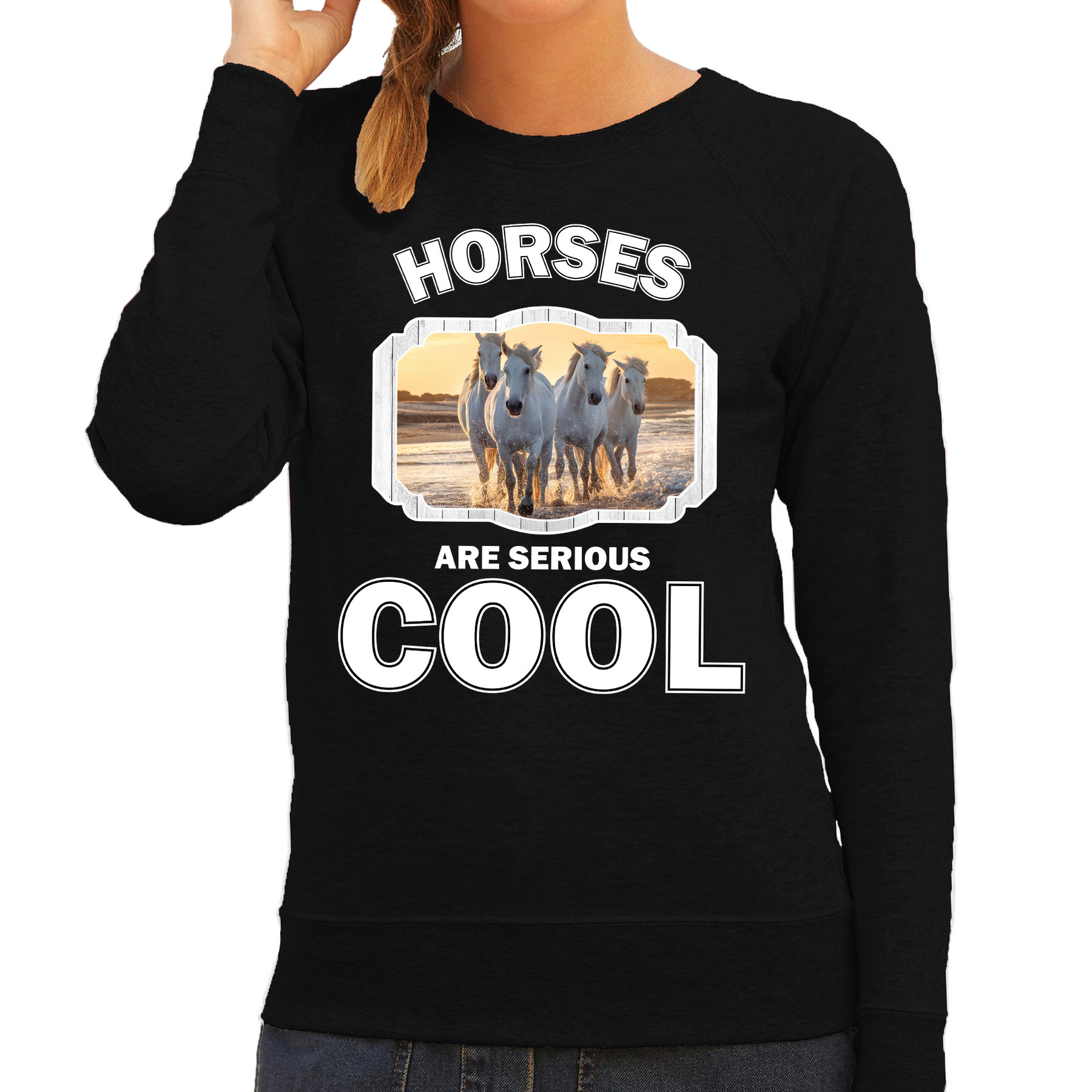 Dieren wit paard sweater zwart dames - horses are cool trui