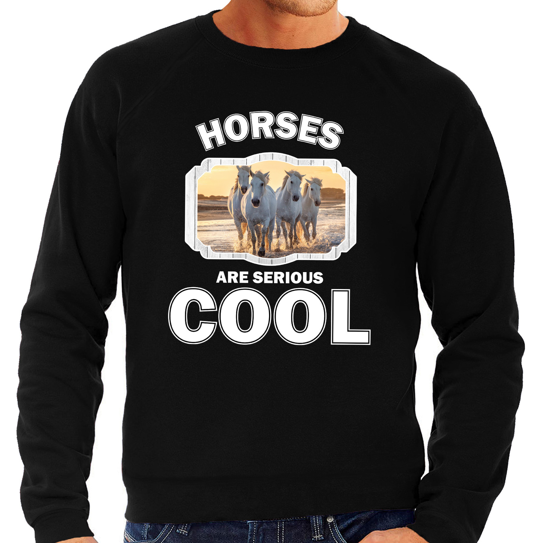 Dieren wit paard sweater zwart heren - horses are cool trui