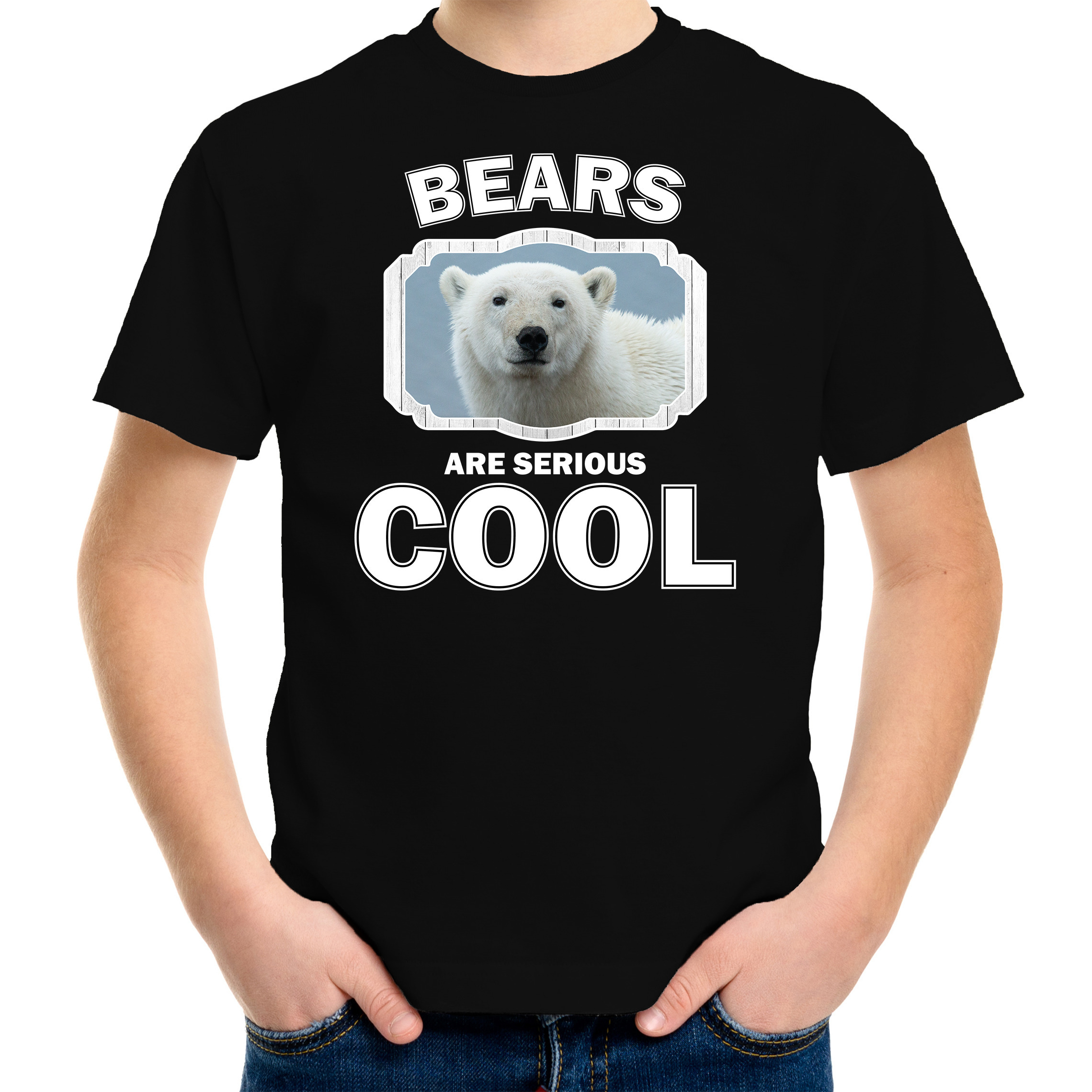 Dieren witte ijsbeer t-shirt zwart kinderen - bears are cool shirt jongens en meisjes