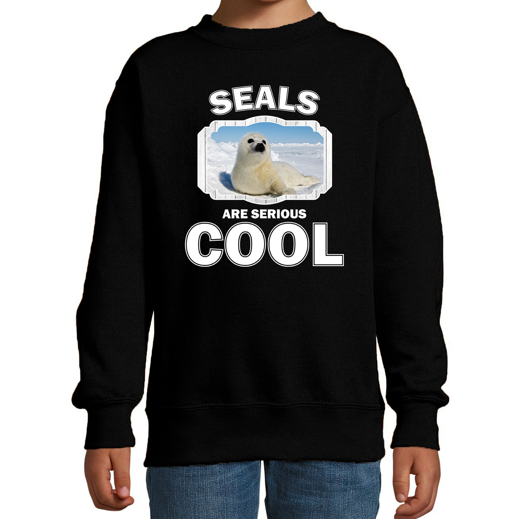 Dieren witte zeehond sweater zwart kinderen - seals are cool trui jongens en meisjes