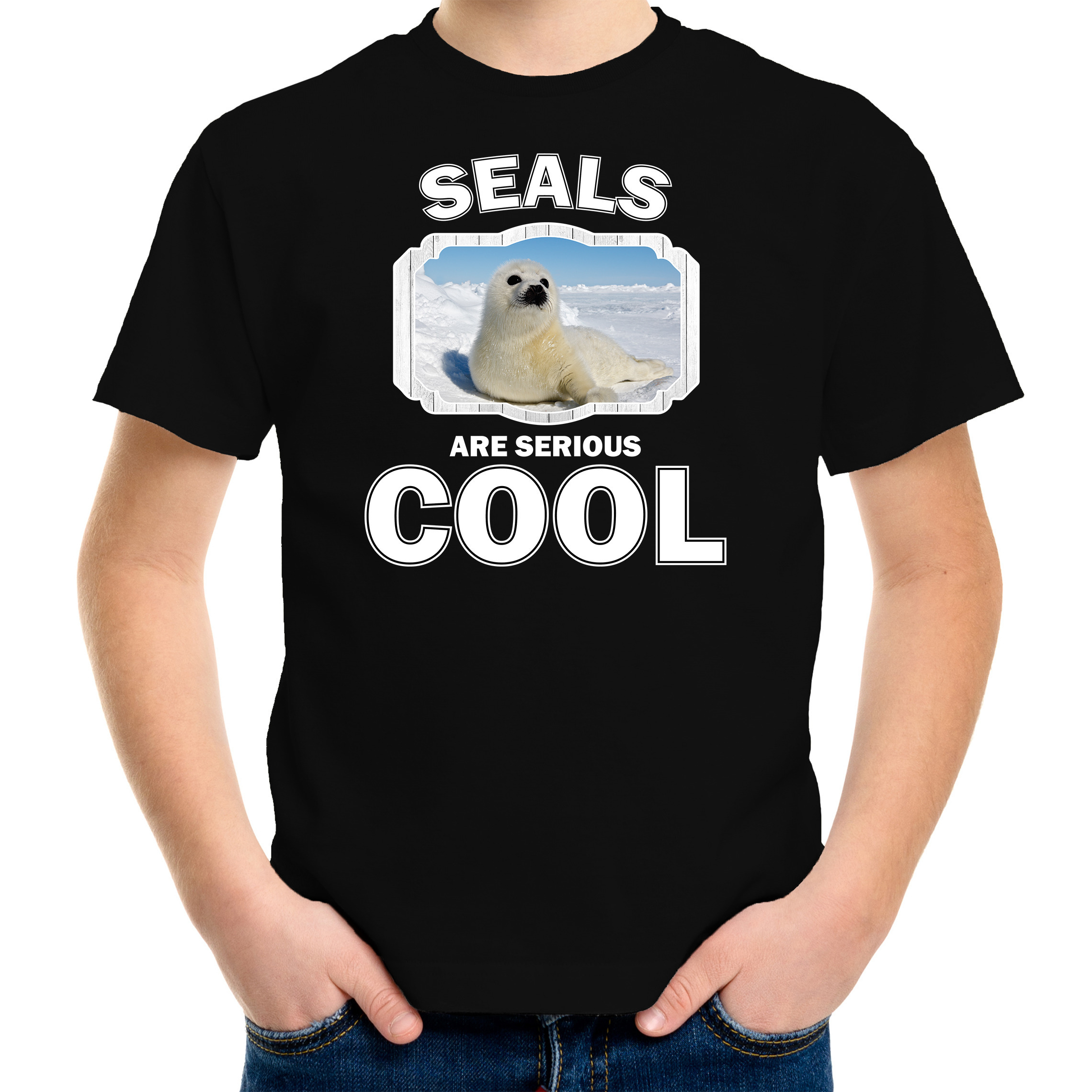 Dieren witte zeehond t-shirt zwart kinderen - seals are cool shirt jongens en meisjes