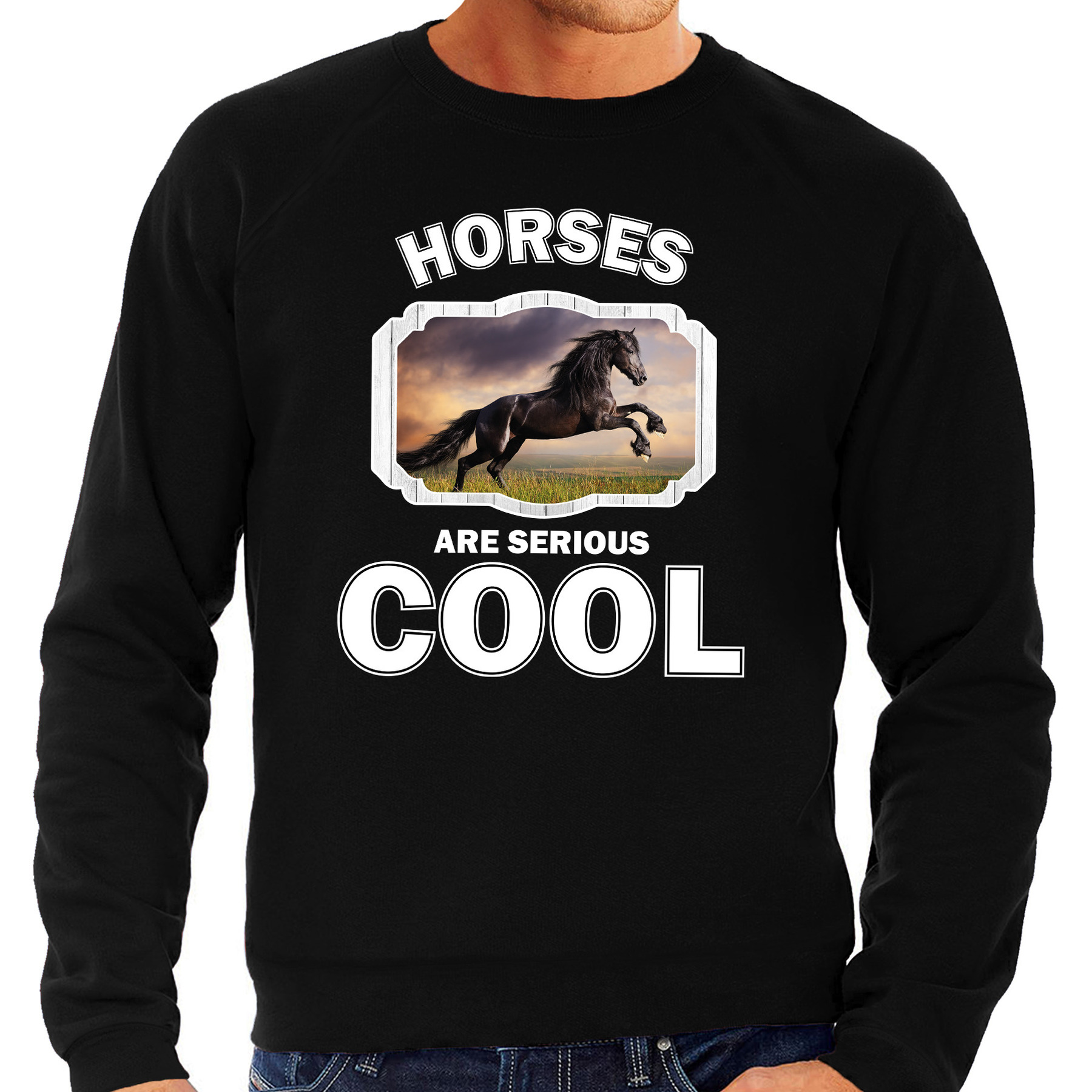 Dieren zwart paard sweater zwart heren - horses are cool trui