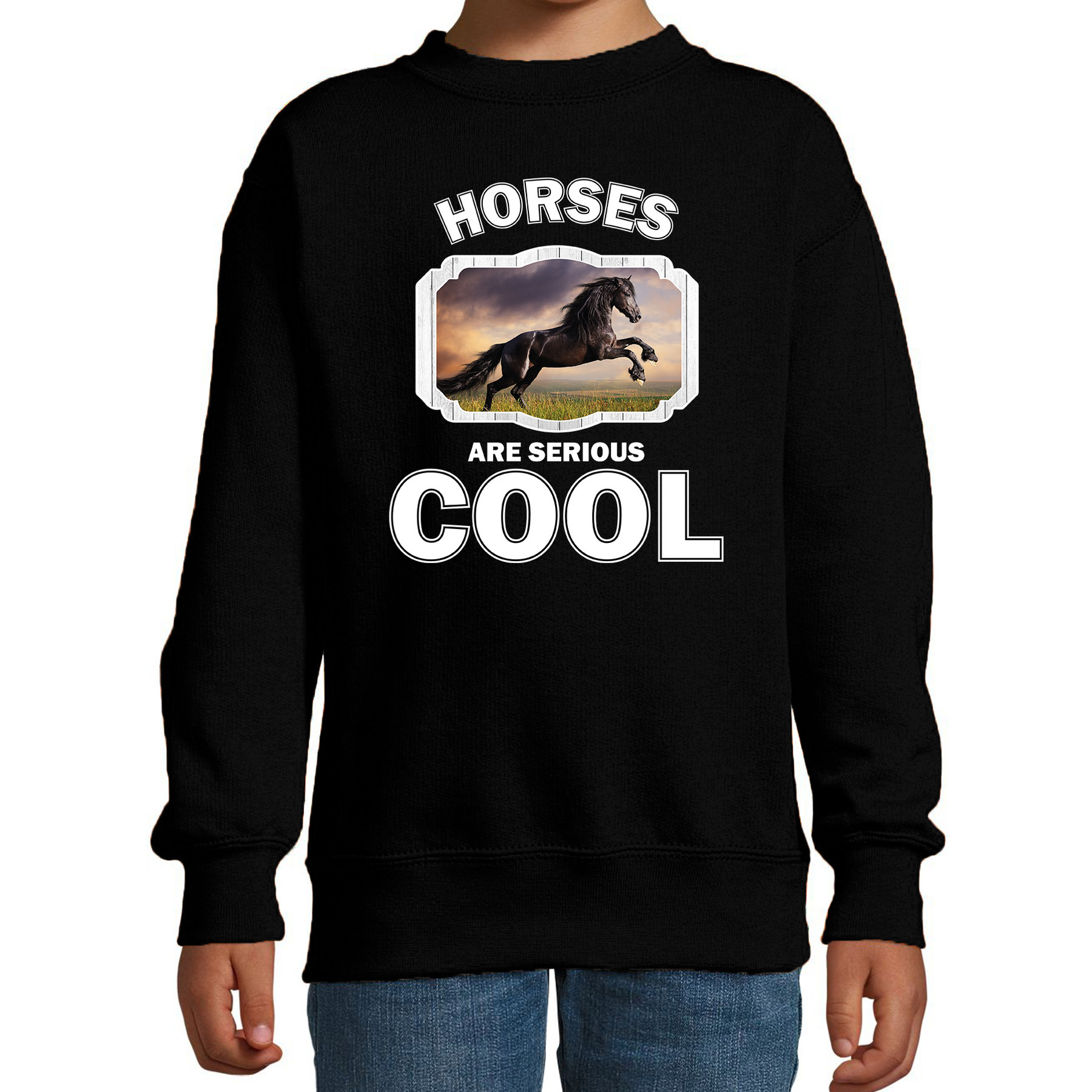 Dieren zwart paard sweater zwart kinderen - horses are cool trui jongens en meisjes