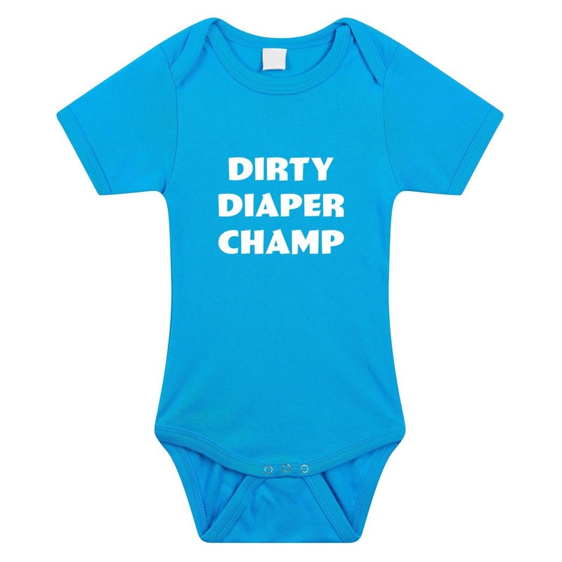 Dirty Diaper Champ tekst rompertje blauw baby