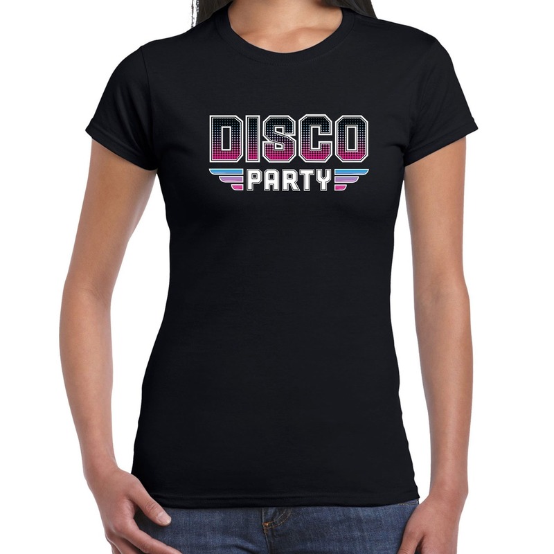 Disco party feest t-shirt zwart voor dames