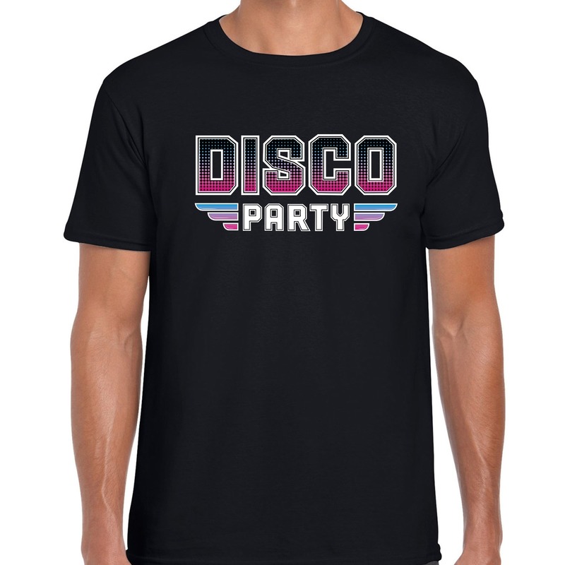 Disco party feest t-shirt zwart voor heren