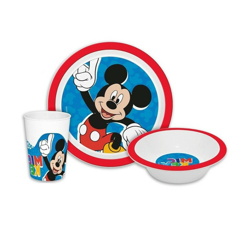 Disney Mickey Mouse - kinder ontbijt set - 3-delig - rood/blauw - kunststof