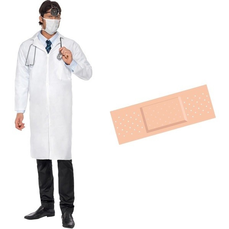 Dokter kostuum heren L (50-52) met gratis pleister sticker