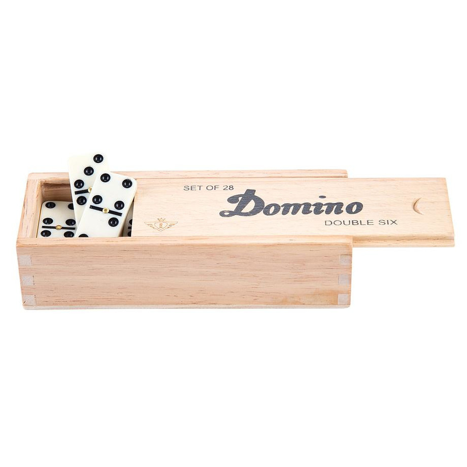 Domino spel dubbel/double 6 in houten doos 28x stenen