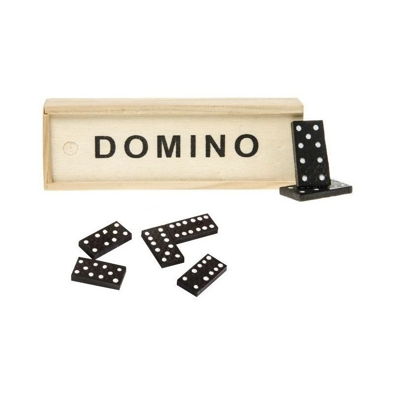 Domino spel in houten kistje 28 steentjes