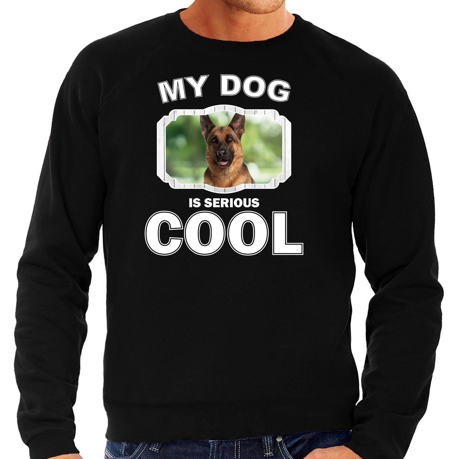 Duitse herder honden sweater-trui my dog is serious cool zwart voor heren