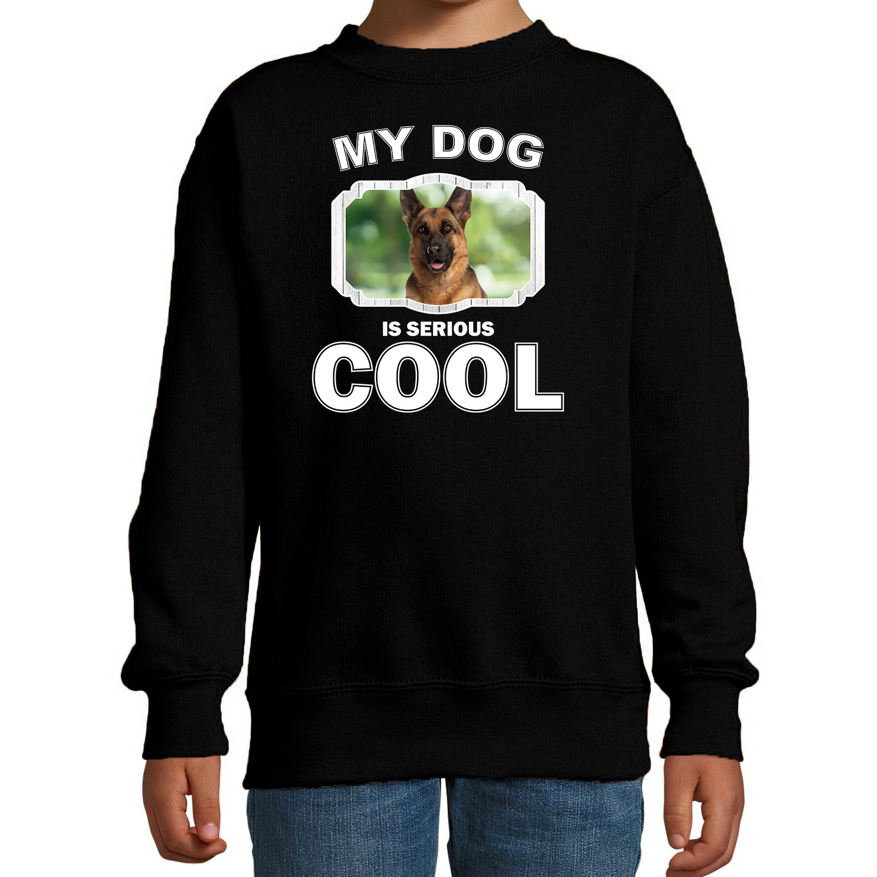 Duitse herder honden trui-sweater my dog is serious cool zwart voor kinderen