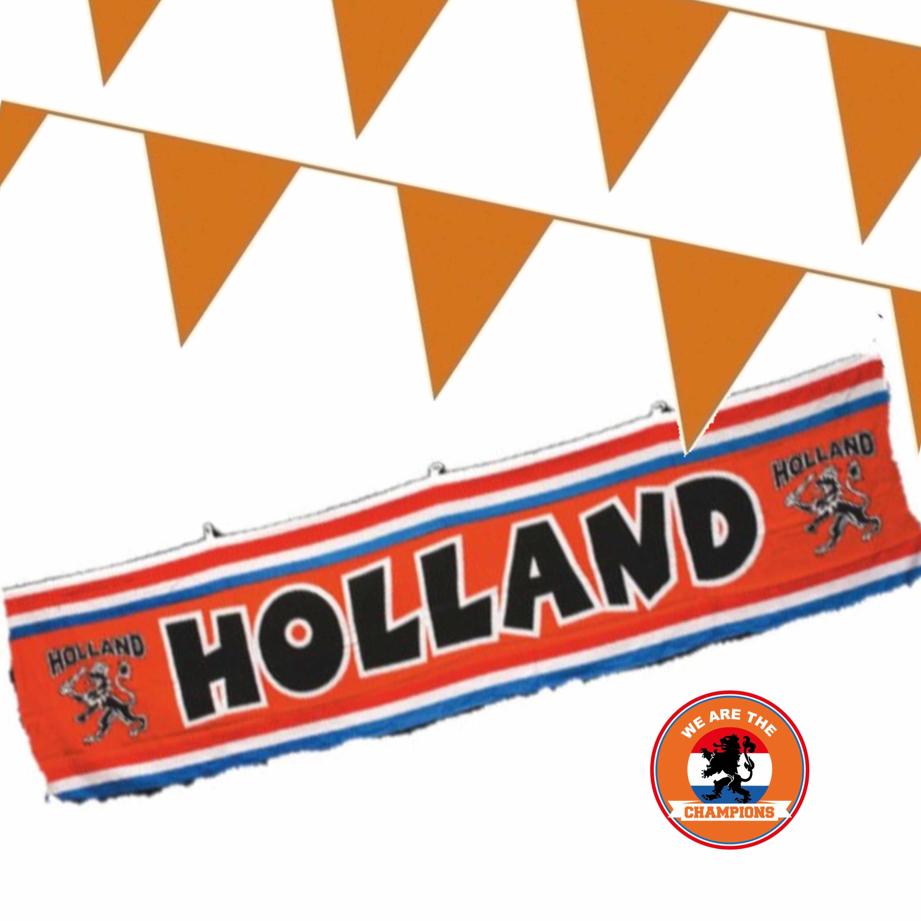 Ek oranje straat- huis versiering pakket met oa 1x Holland spandoek 70 x300 en 200 m vlaggenlijnen
