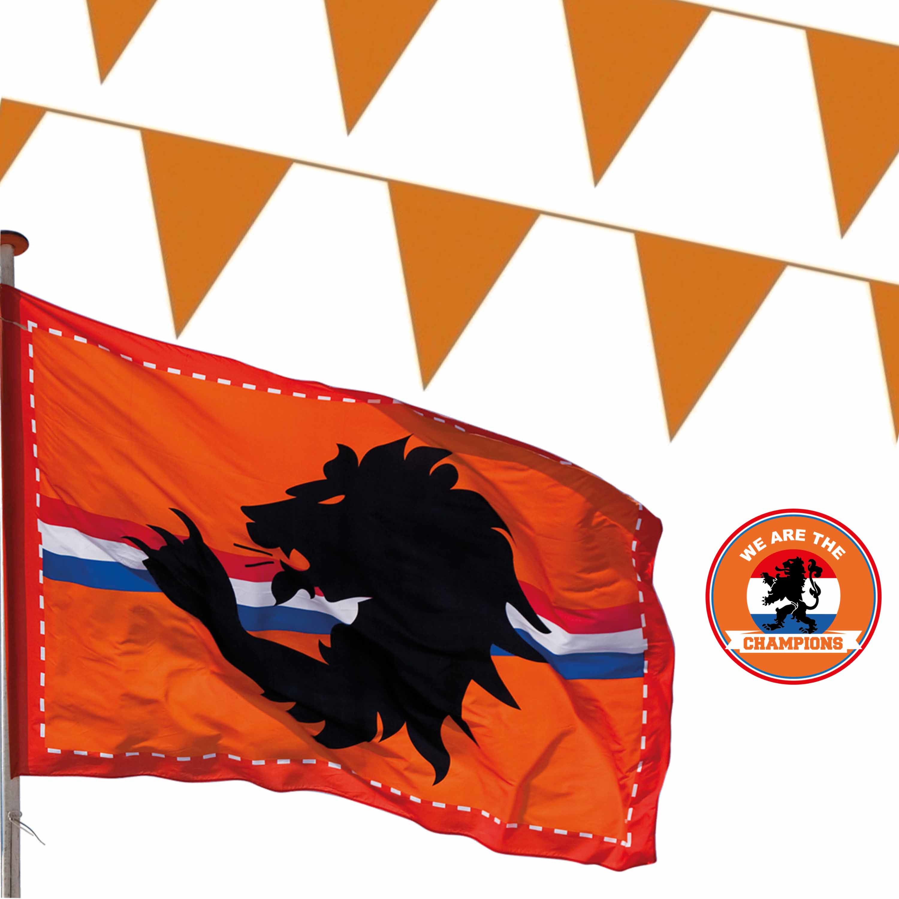 Ek oranje straat- huis versiering pakket met oa 2x Mega Holland vlag, 200 meter oranje vlaggenlijnen