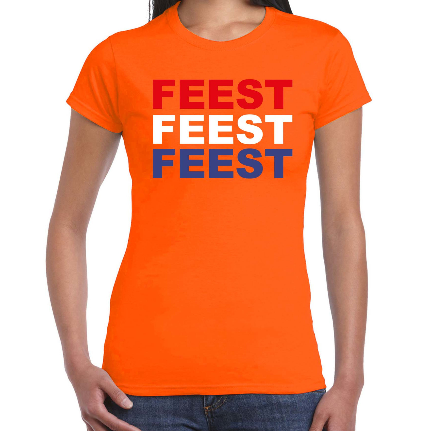 Feest t-shirt oranje voor dames Koningsdag-EK-WK shirts
