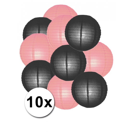 Feestartikelen lampionnen zwart-roze10x