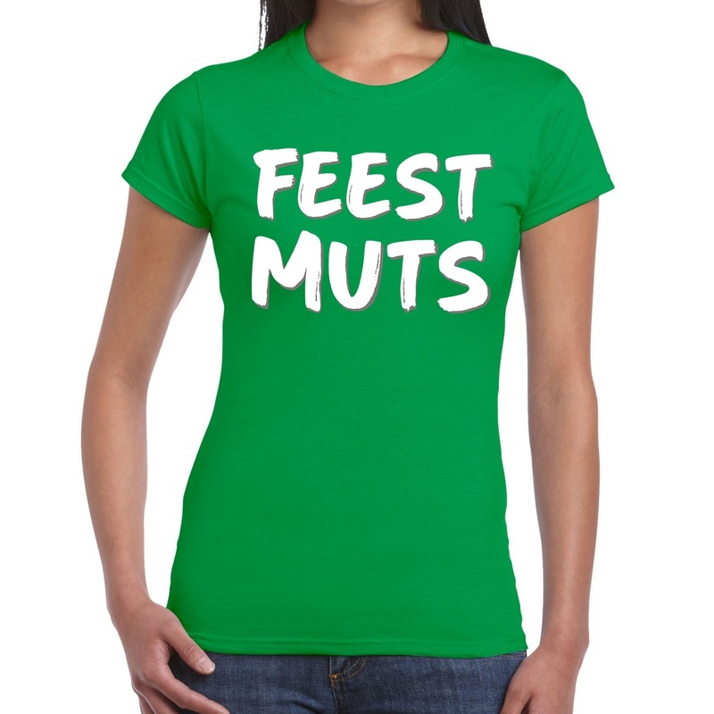 Feestmuts tekst t-shirt groen voor dames