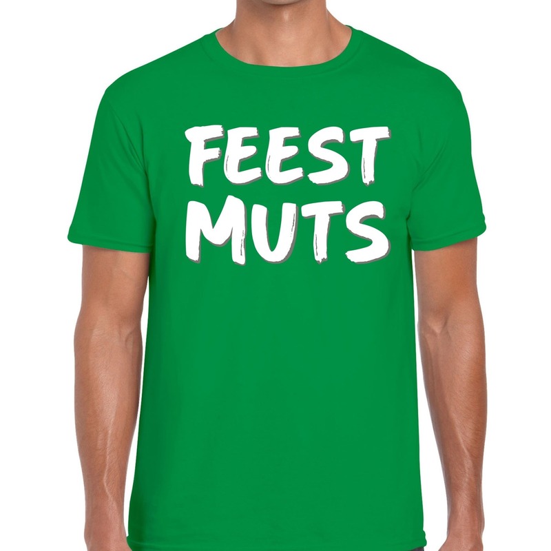 Feestmuts tekst t-shirt groen voor heren