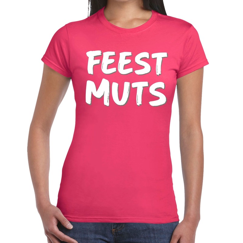 Feestmuts tekst t-shirt roze voor dames