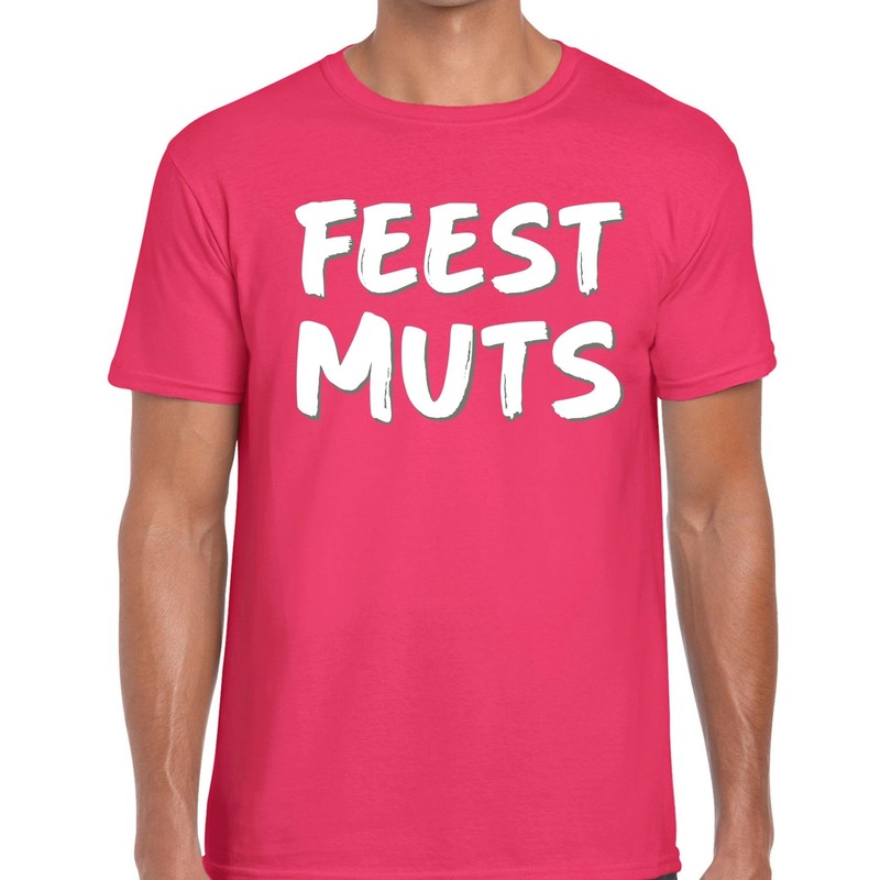 Feestmuts tekst t-shirt roze voor heren