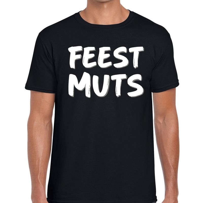 Feestmuts tekst t-shirt zwart heren