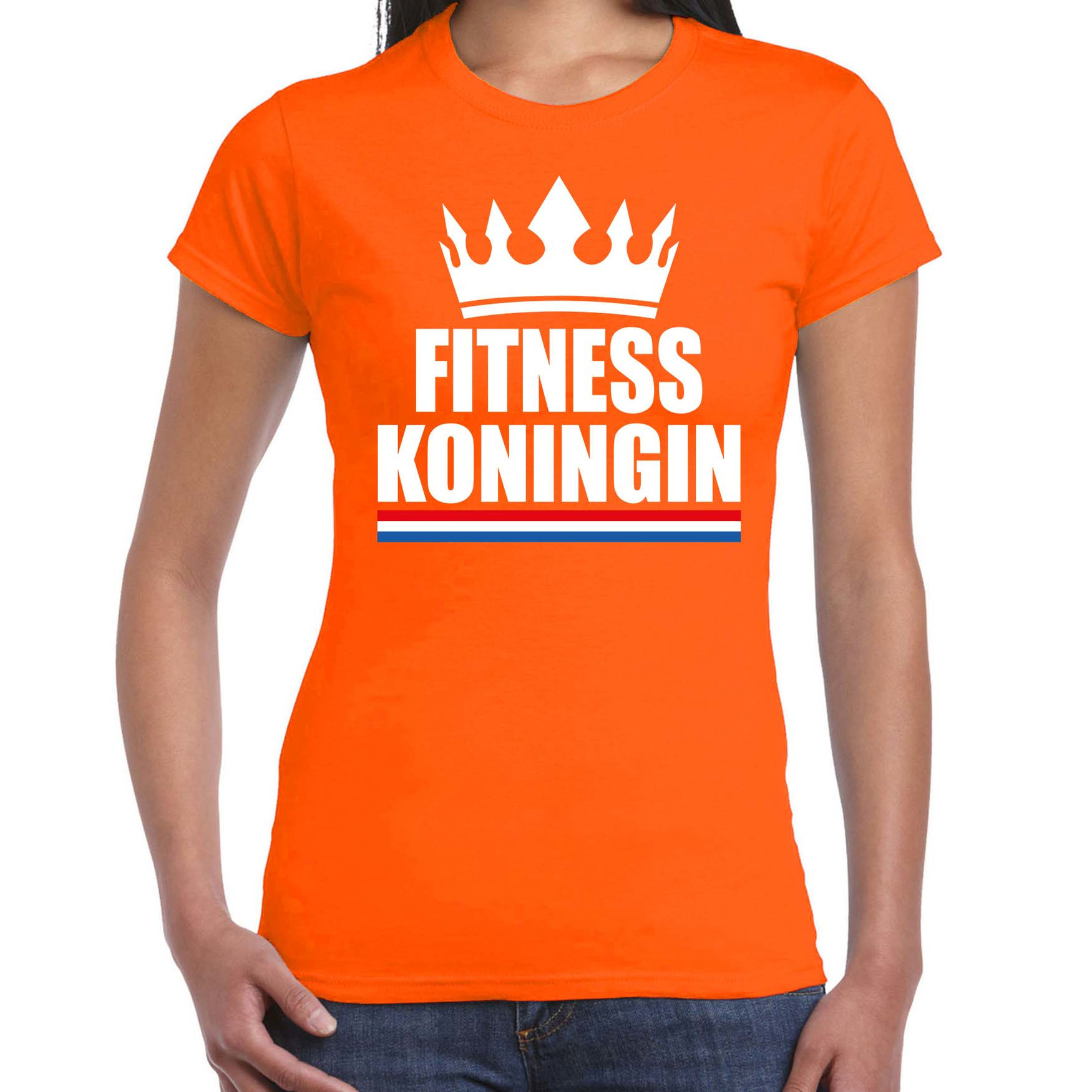 Fitness koningin t-shirt oranje dames - Sport - hobby shirts