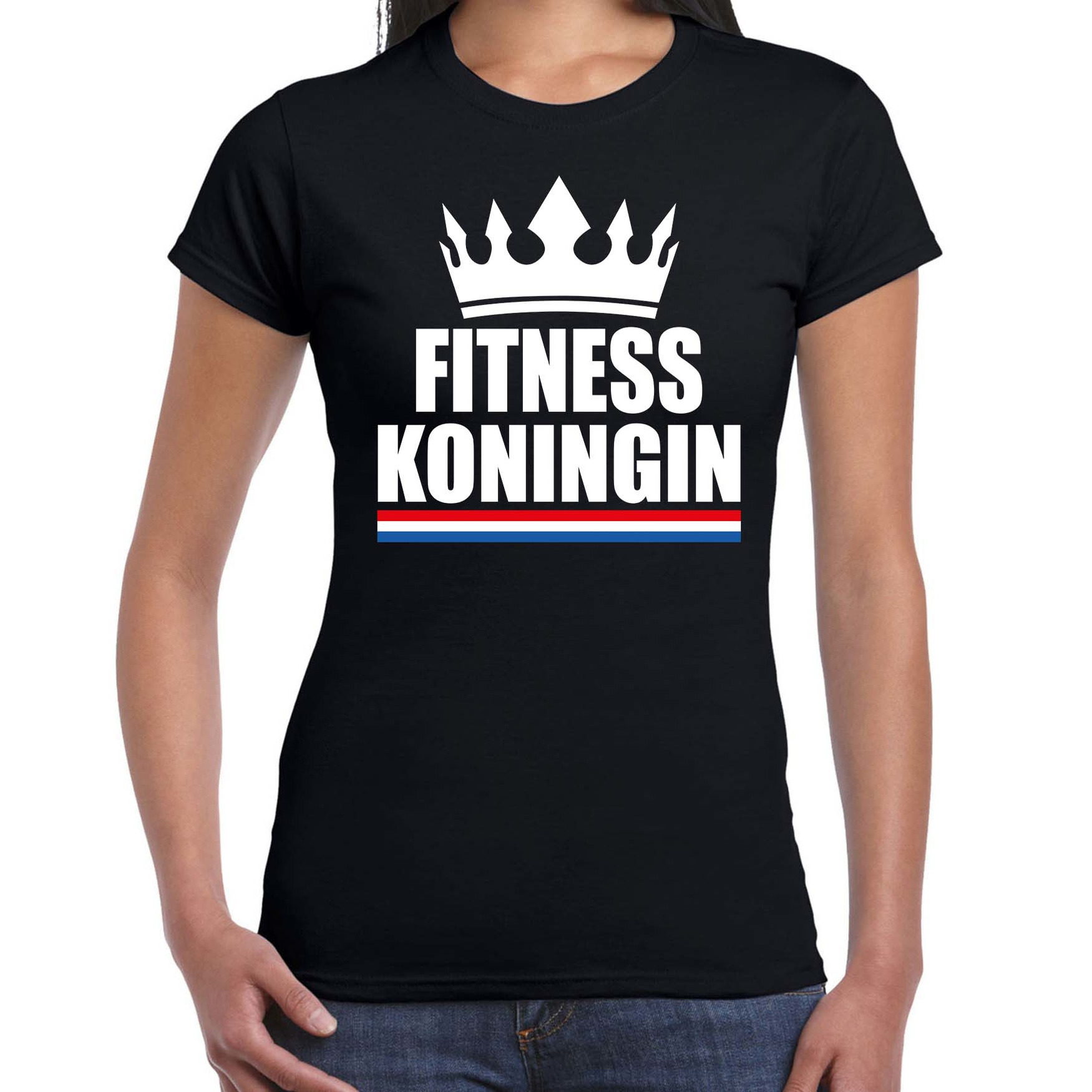 Fitness koningin t-shirt zwart dames - Sport - hobby shirts