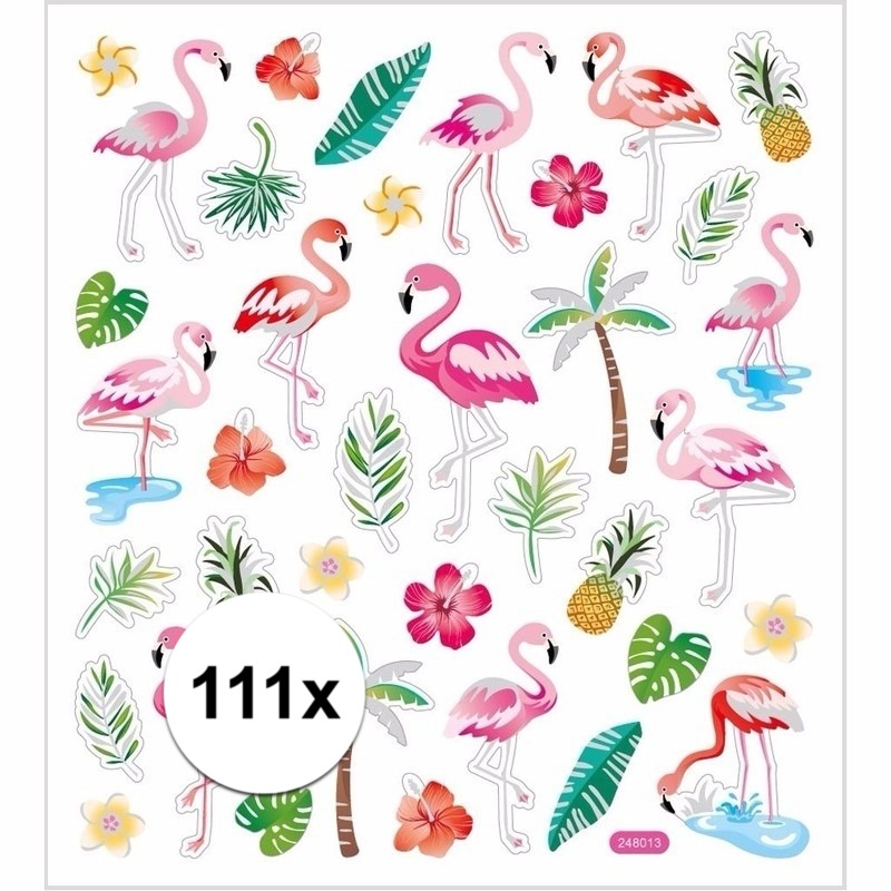 Flamingo stickers gekleurd 111 stuks