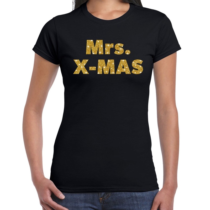 Fout kerst shirt mrs x-mas goud-zwart voor dames