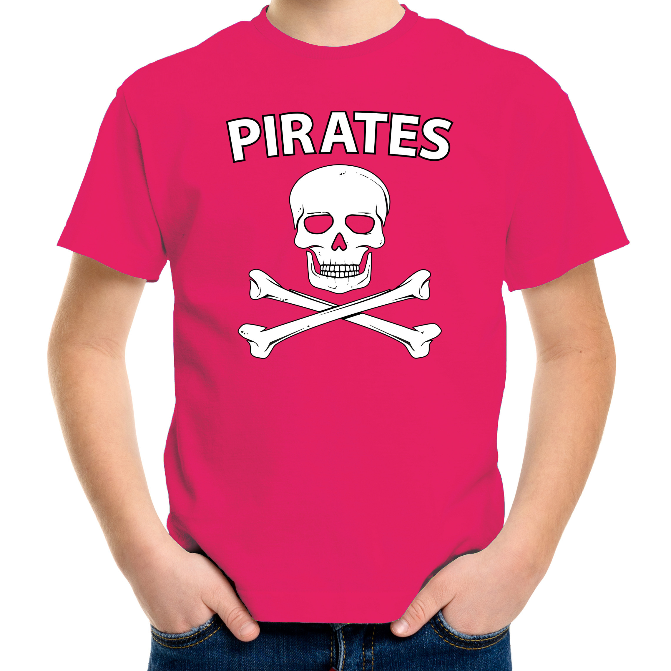 Fout piraten shirt-foute party verkleed shirt roze voor kids