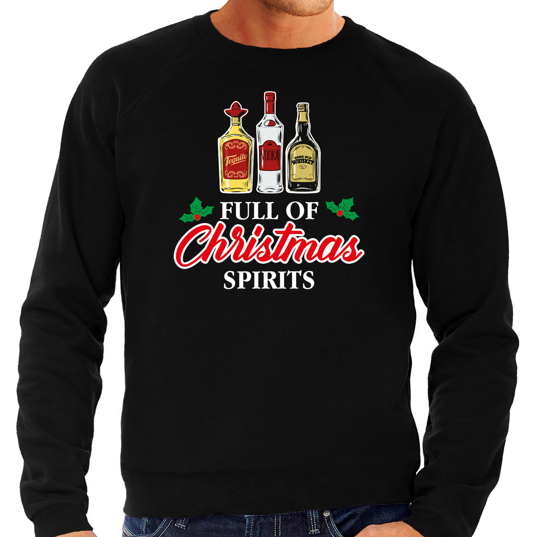 Foute drank humor Kersttrui Kerst sweater zwart voor heren