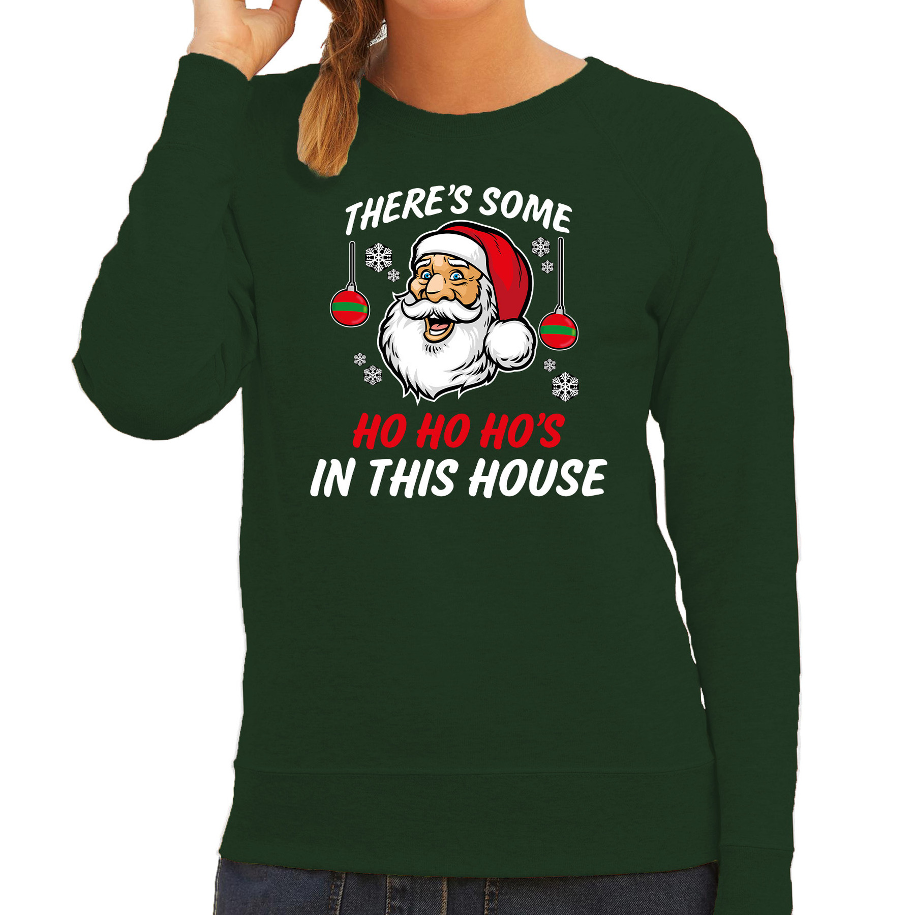 Foute humor Kersttrui grappige Kerstman Kerst sweater groen voor dames