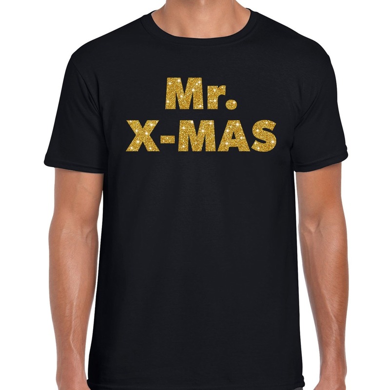 Foute Kerst t-shirt Mr X-mas goud glitter-zwart heren
