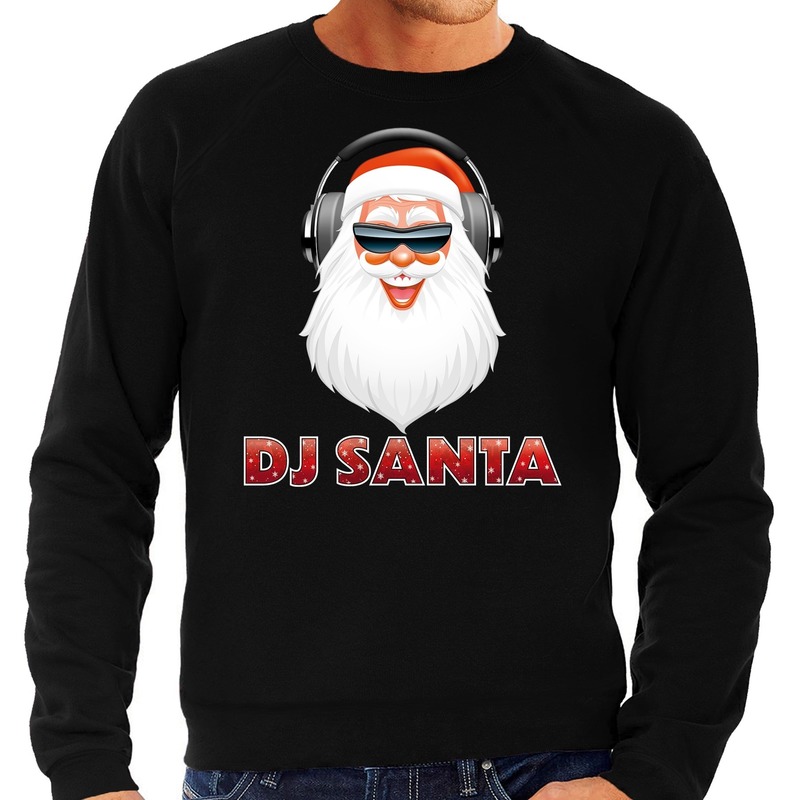Foute Kersttrui DJ santa met koptelefoon zwart voor heren