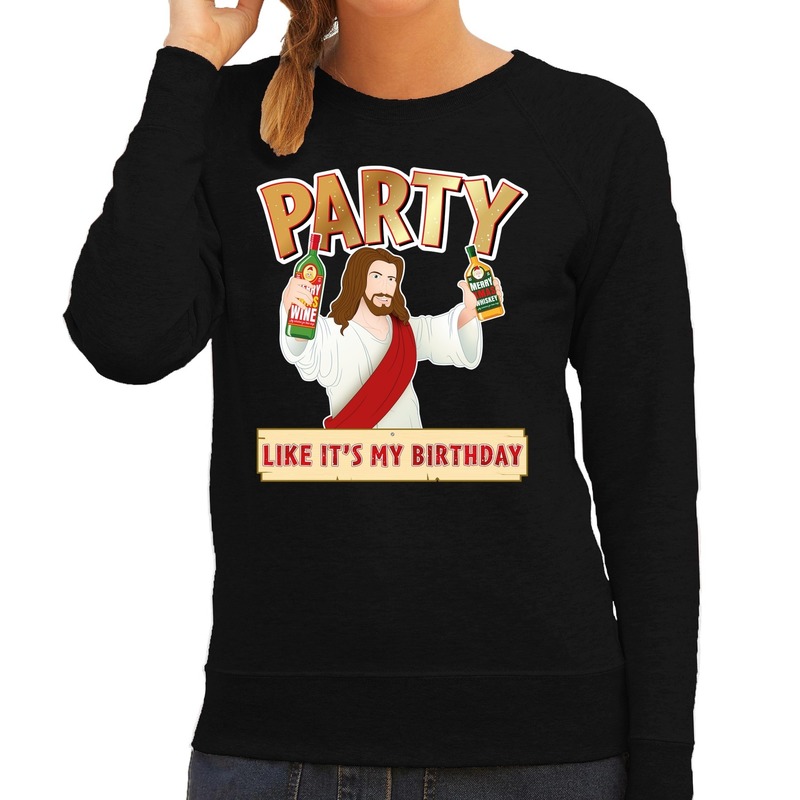 Foute kersttrui - sweater Party like its my birthday zwart dames