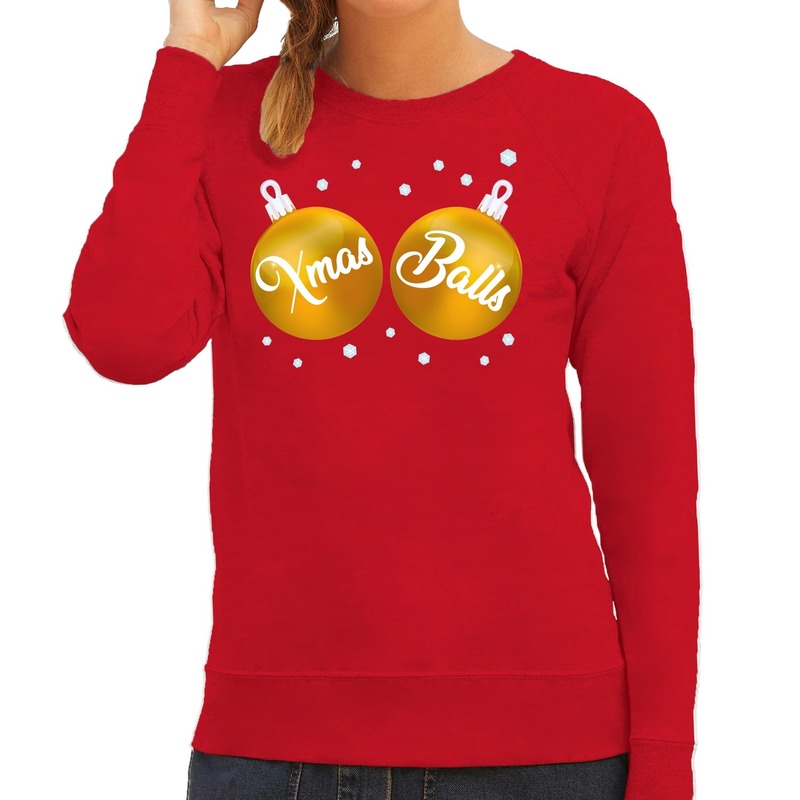 Foute kersttrui-sweater rood met Xmas Balls voor dames