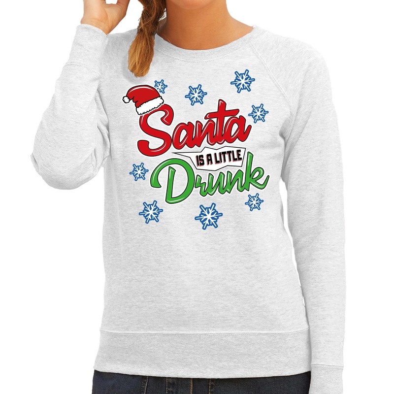 Foute kersttrui - sweater Santa is a little drunk grijs dames