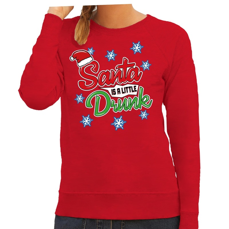 Foute kersttrui-sweater Santa is a little drunk rood dames