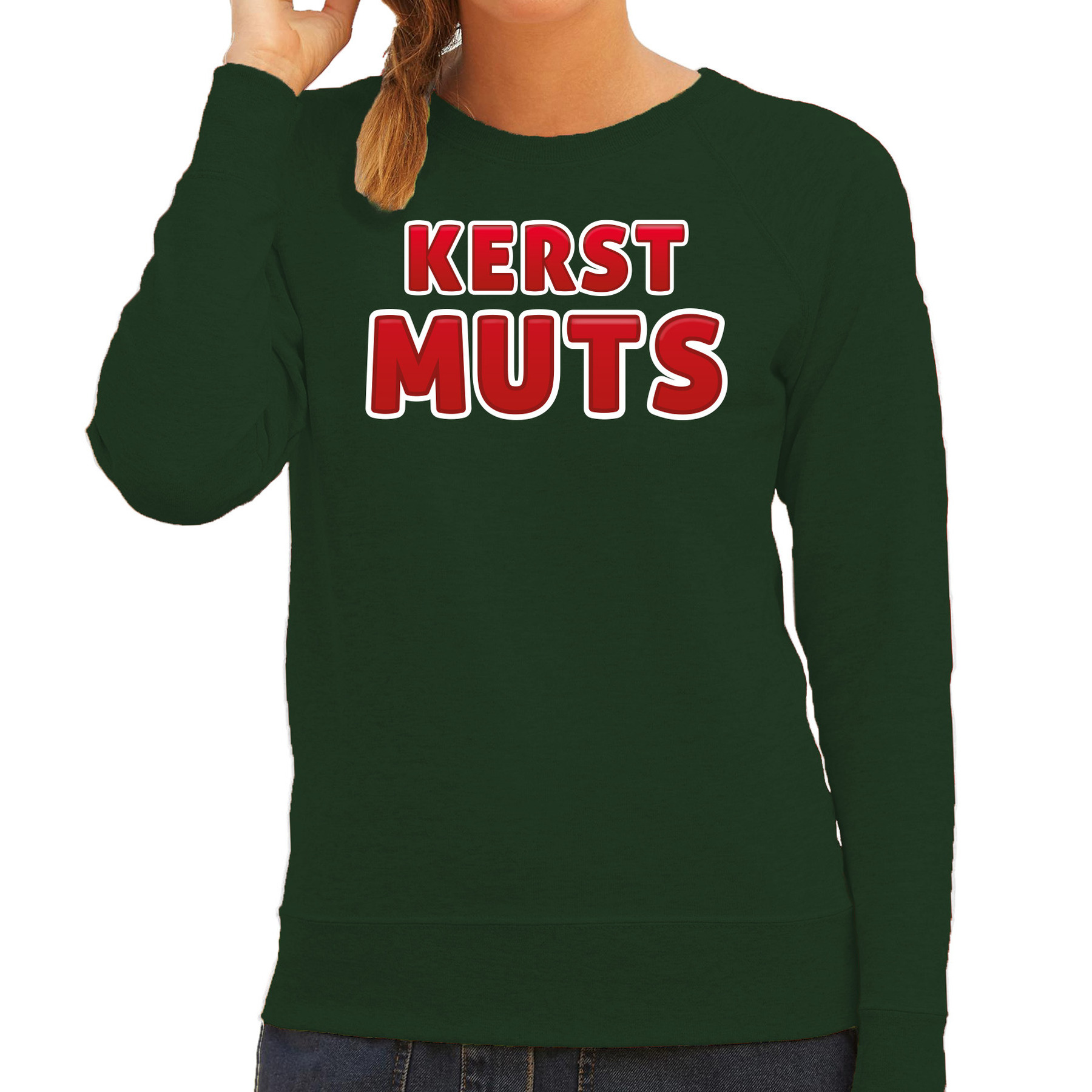 Foute kersttrui-sweater voor dames kerst muts groen kerstmuts feestdagen