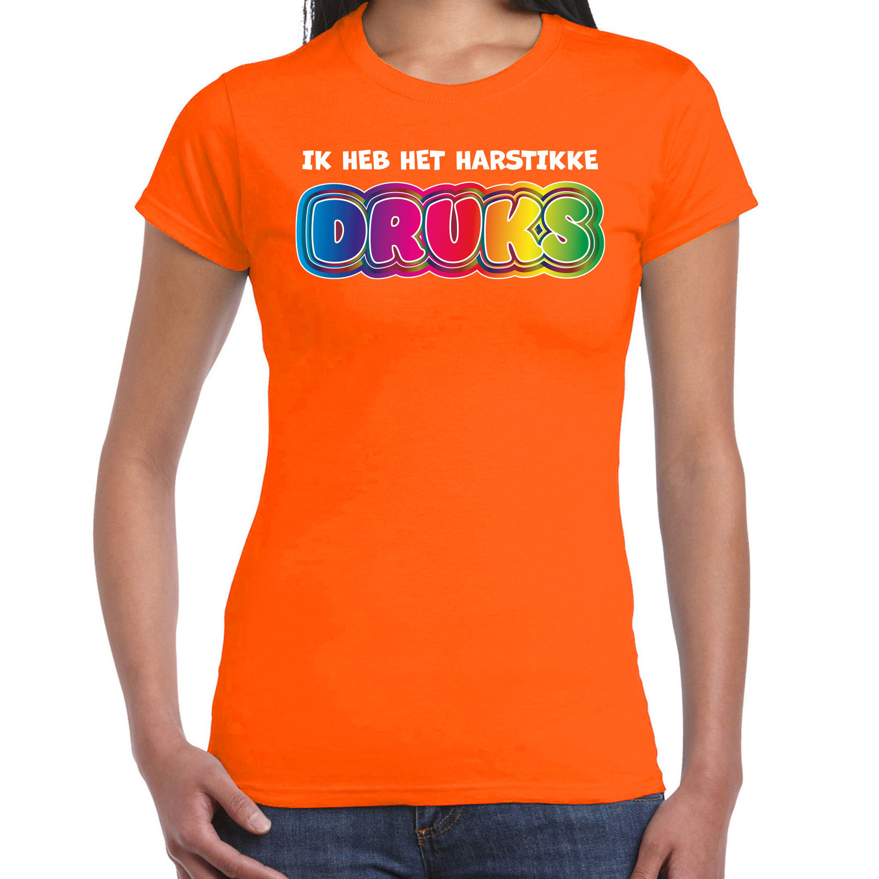 Foute party t-shirt voor dames Ik heb het hartstikke druks oranje carnaval-themafeest