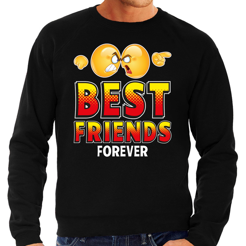 Funny emoticon sweater Best friends forever zwart heren