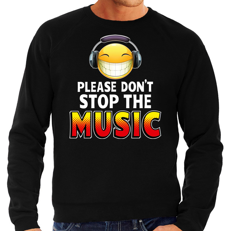 Funny emoticon sweater Please dont stop the music zwart here
