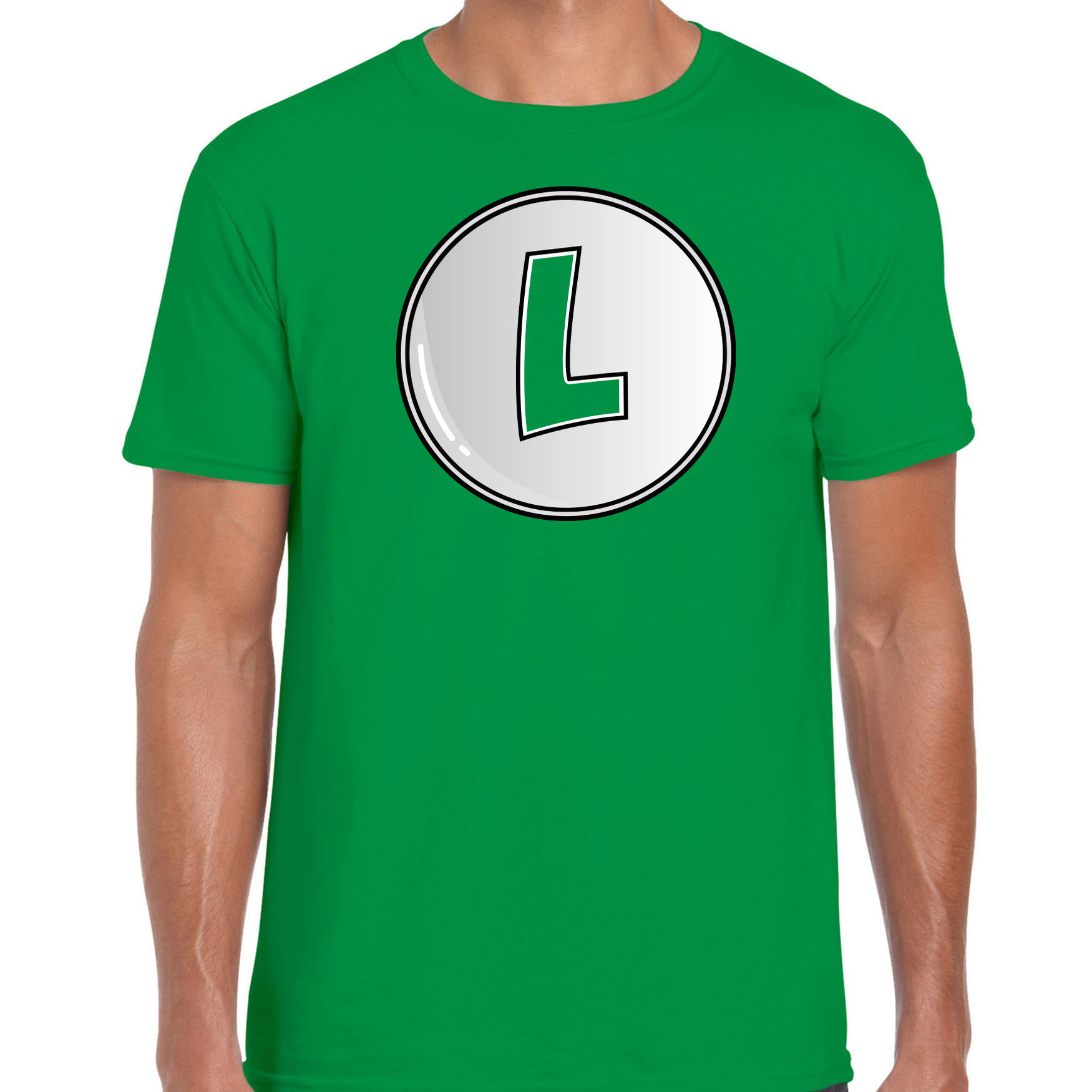 Game verkleed t-shirt voor heren loodgieter Luigi groen carnaval-themafeest kostuum