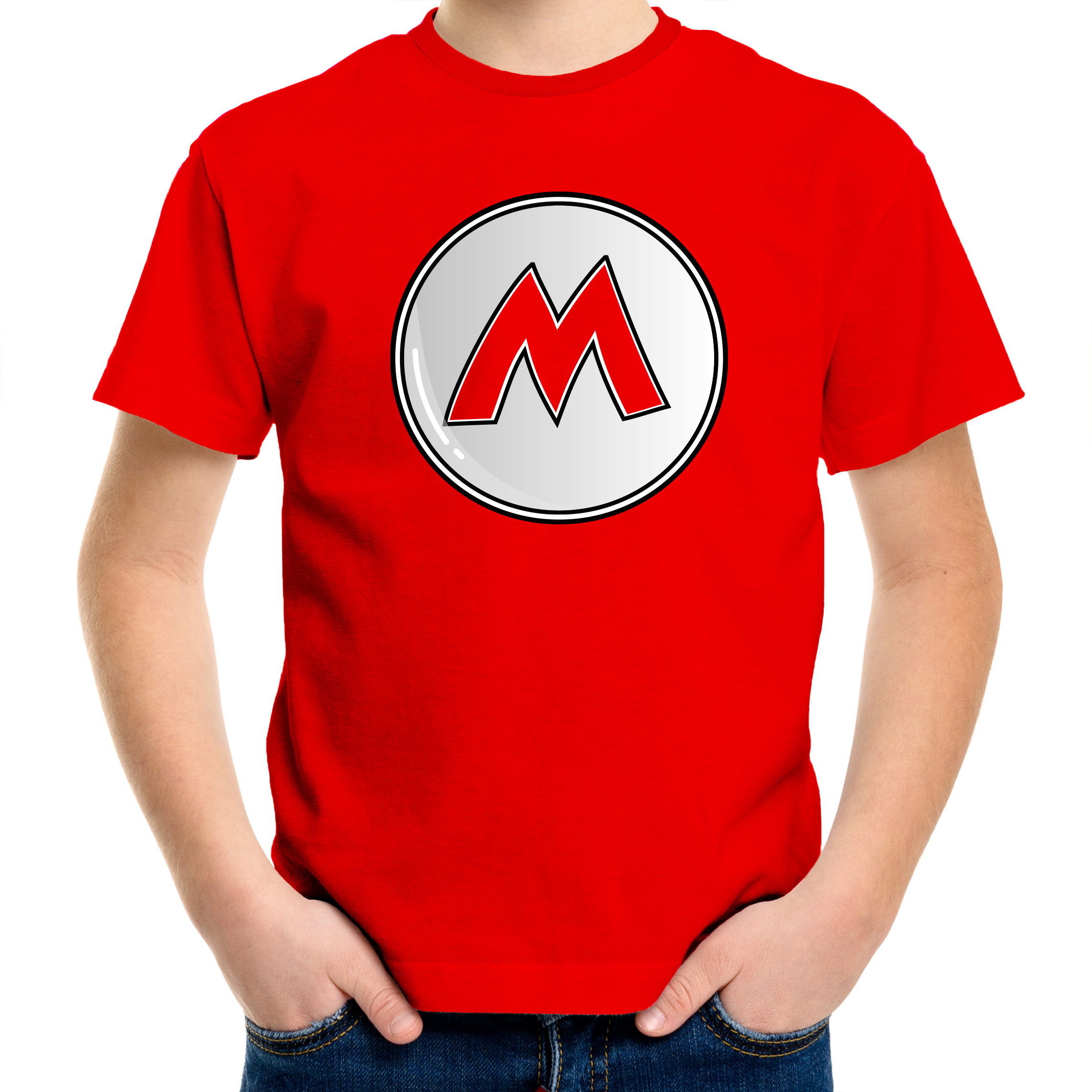 Game verkleed t-shirt voor kinderen loodgieter Mario rood carnaval-themafeest kostuum